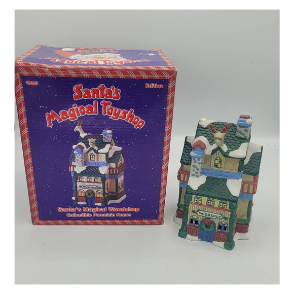 Vintage 1995 Santa’s Magical Toy Shop Collectible Porcelain Wood Shop with BOX - Picture 1 of 9